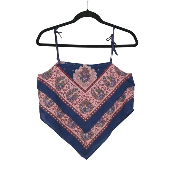 Vtg Womens Handmade French Scarf Crop Top Small Tie Straps Boho Festival Hippie - Picture 3 of 10